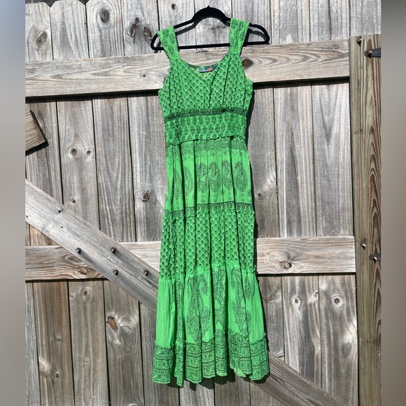 Phool Green Maxi Dress 100% Indian Cotton Size S - Picture 1 of 9